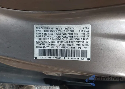 2004 Honda Cr-V Ex from USA, damaged, VIN SHSRD78824U243419